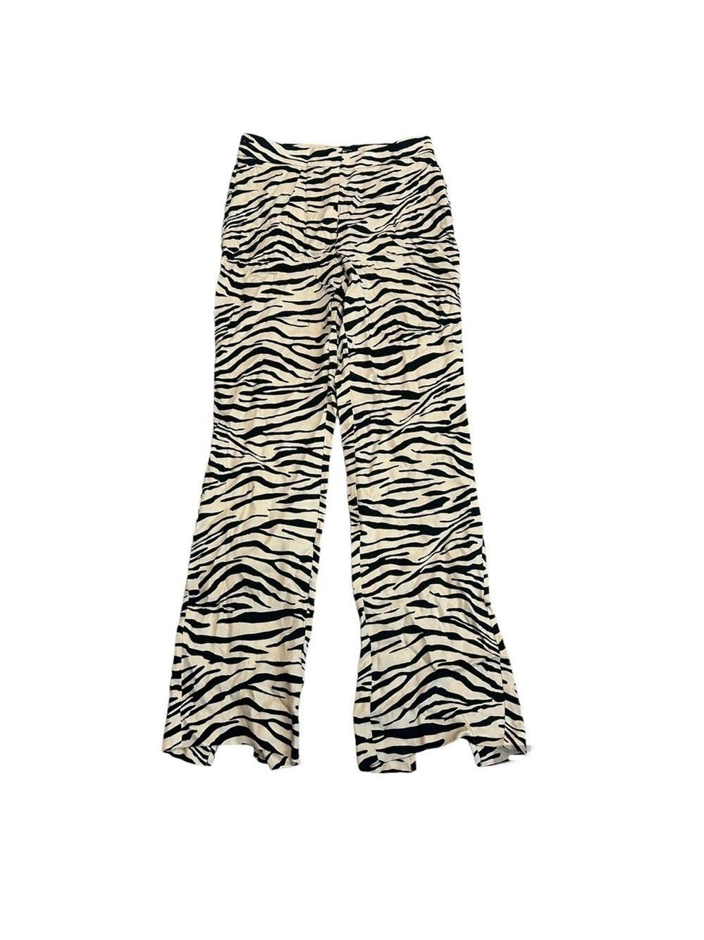 Zara cream black zebra animal print satin effect pyjama pants back slit NWT